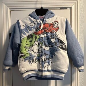 Marvel Youth Zip Up Sherpa Super Hero Jacket Blue White Varsity Size Small 5 NEW